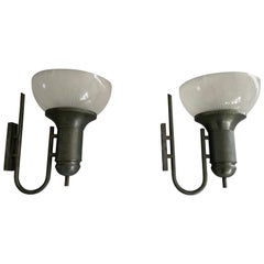 Pareja de grandes candelabros italianos de cristal de tipo industrial, años 50, Italia