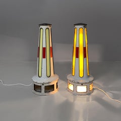 Italian industrial white red yellow metal luminous road signs or pins, 1950s