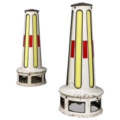 Italian industrial white red yellow metal luminous road signs or pins, 1950s