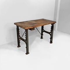 Consolle industriale italiana in legno e ghisa, 1800