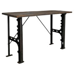 Antique Italian industrial wooden and cast iron console, 1800s