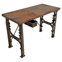 Console industrielle italienne en bois et en fonte, années 1800