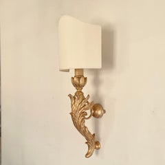 Italian INeoclassical Giltwood set of Large Wall Sconces with Ivory Shades