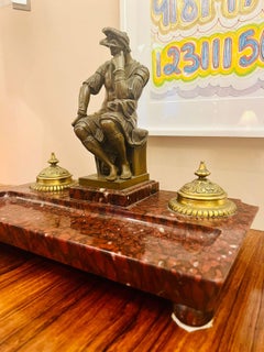 Italienisches Tintenfass von Canova aus Bronze und Marmor, um 1850.
