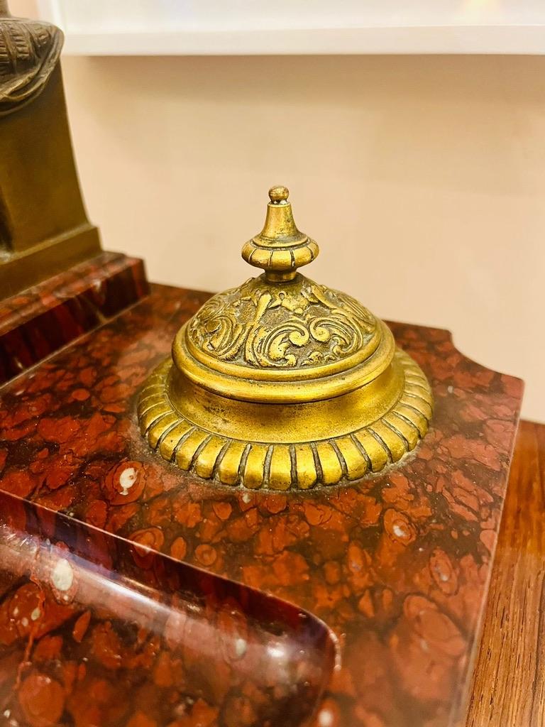 International Style Italian inkwell in bronze and marble circa 1850. For Sale