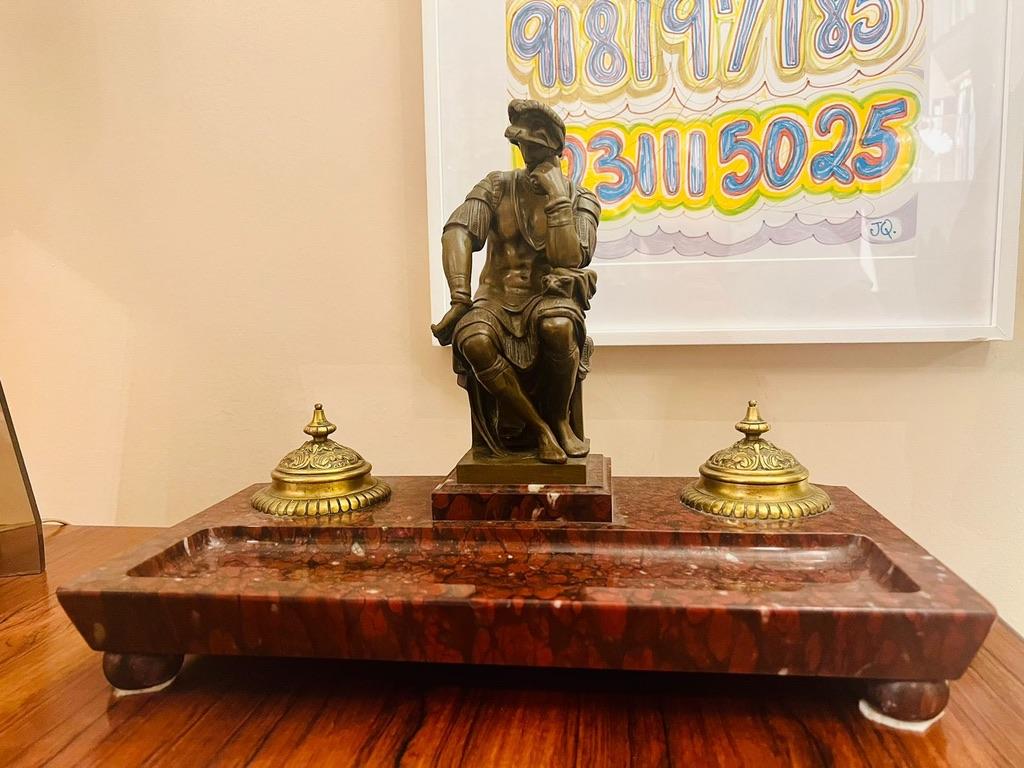 Italian inkwell in bronze and marble circa 1850. In Good Condition For Sale In Rio De Janeiro, RJ