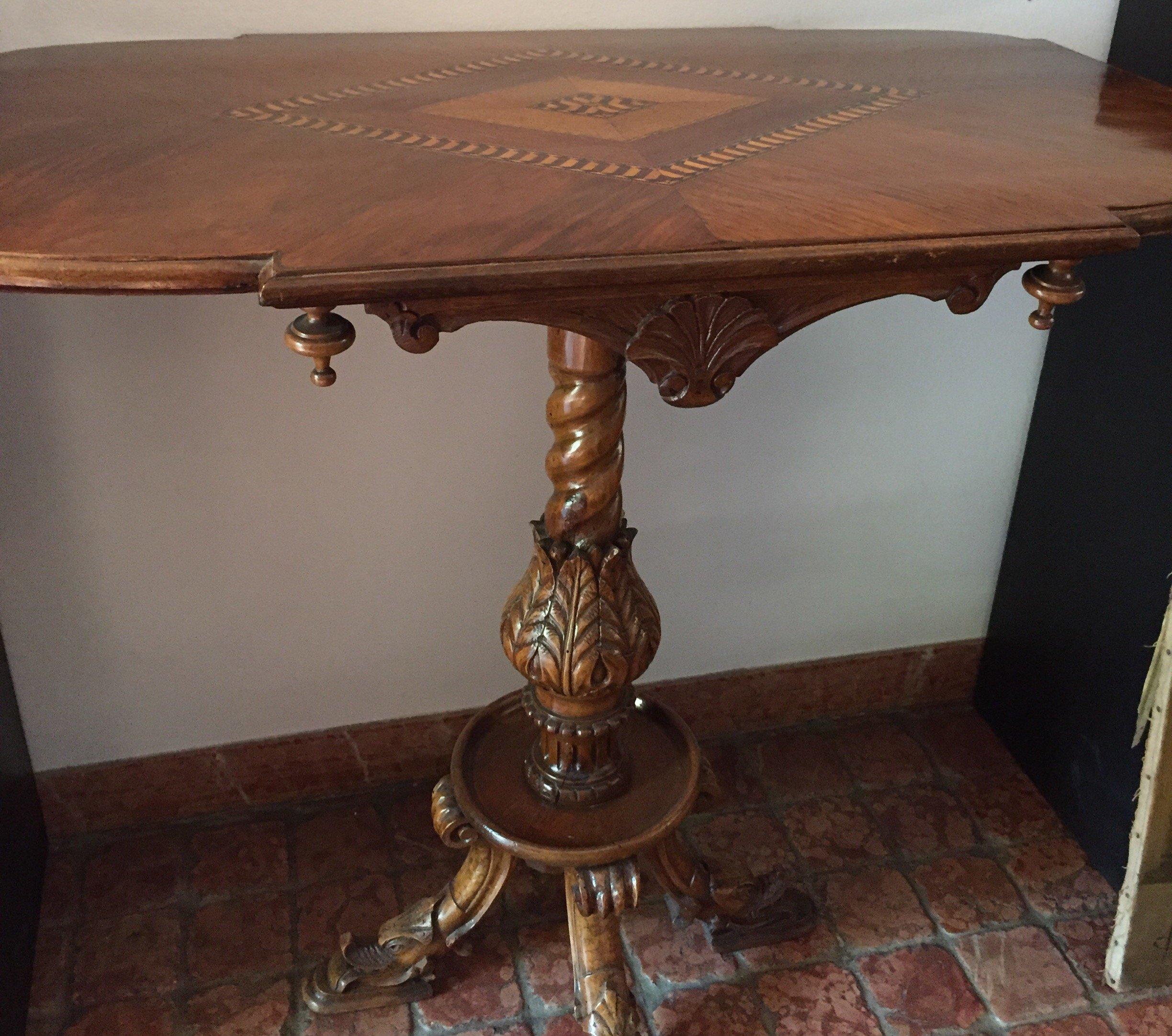 Italian Inlaid and Carved Walnut Centre Table 20th Century Gothic Revival 8