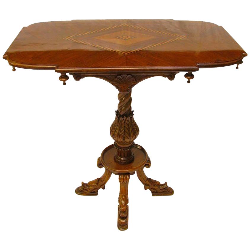 Italian Inlaid and Carved Walnut Centre Table 20th Century Gothic Revival