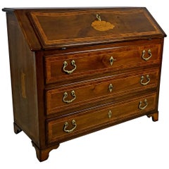 Italian Inlaid and Solid Walnut Wood Chest of drawers with Secretaire
