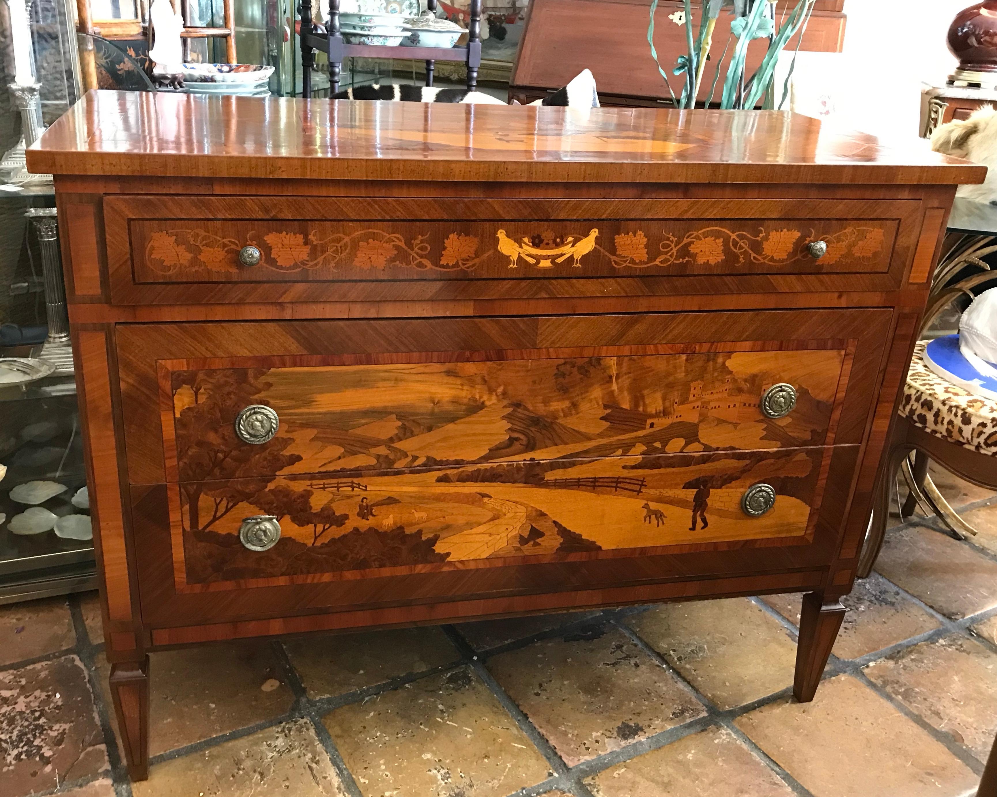 Generously scaled and appointed with fine inlays in the Sorrento tradition.
Spectacular quality with exquisite detailed including paper lined drawers.