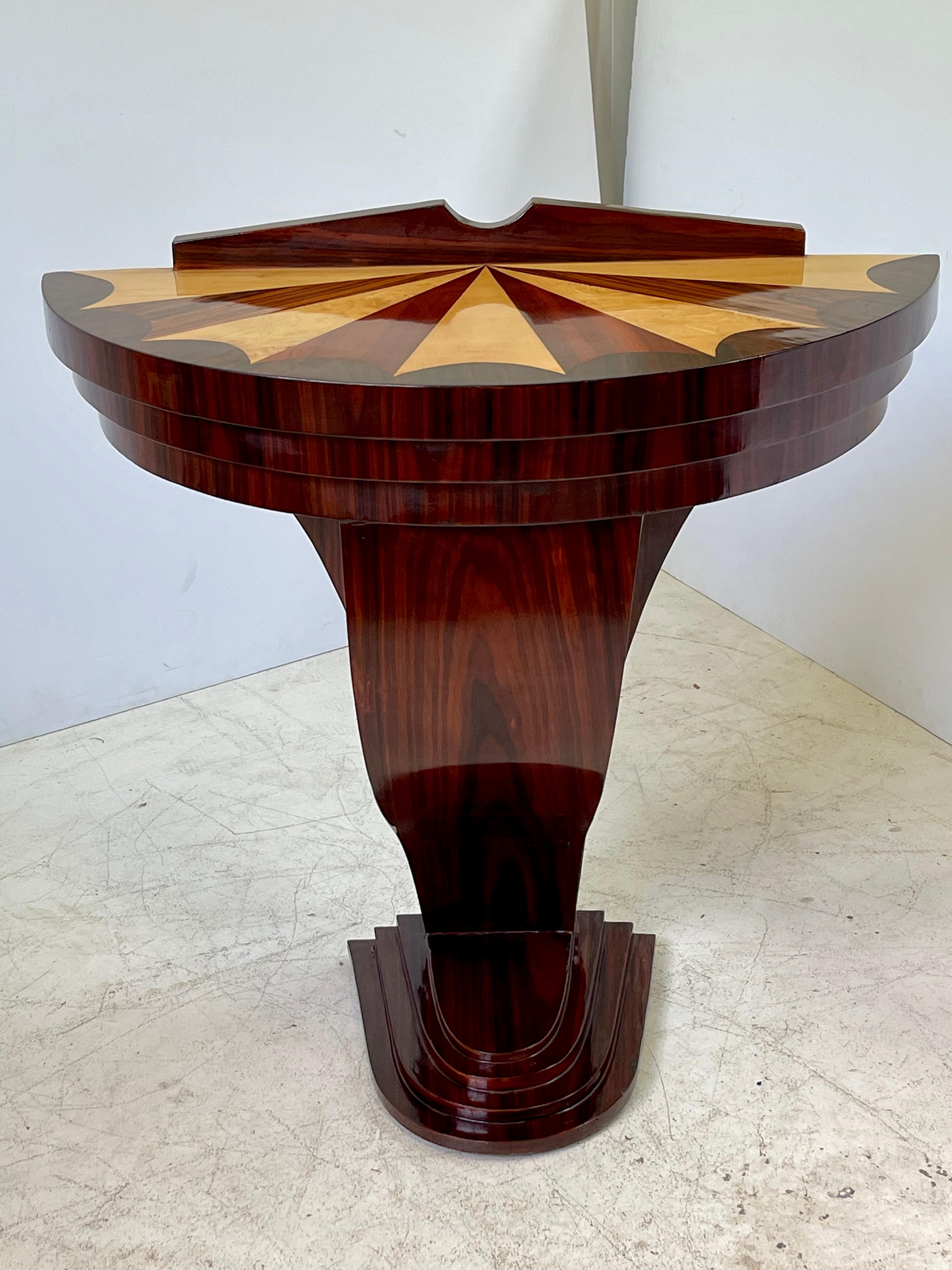 Wood Italian Inlaid Demilune Table of Rosewood