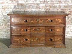Italian Baroque Inlaid Early 18th Century Walnut and Fruit Wood Desk-Commode