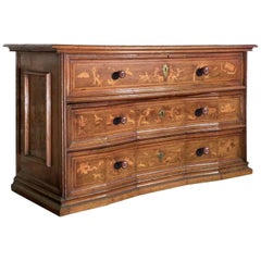 Italian Baroque Inlaid Early 18th Century Walnut and Fruit Wood Desk-Commode