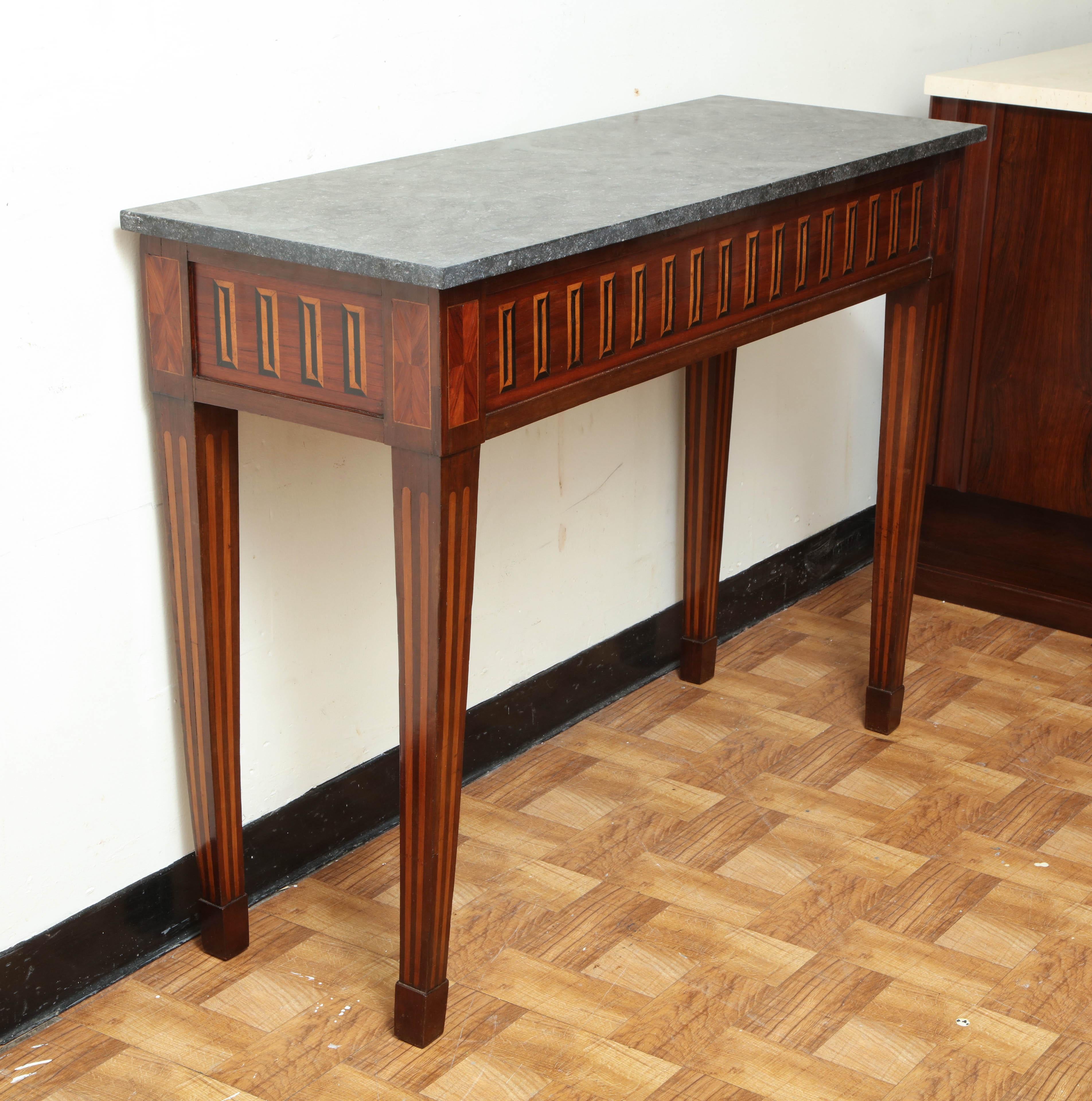 Italian Inlaid Ebony and Rosewood Console Table with a Belgian Blue Stone Top For Sale 4