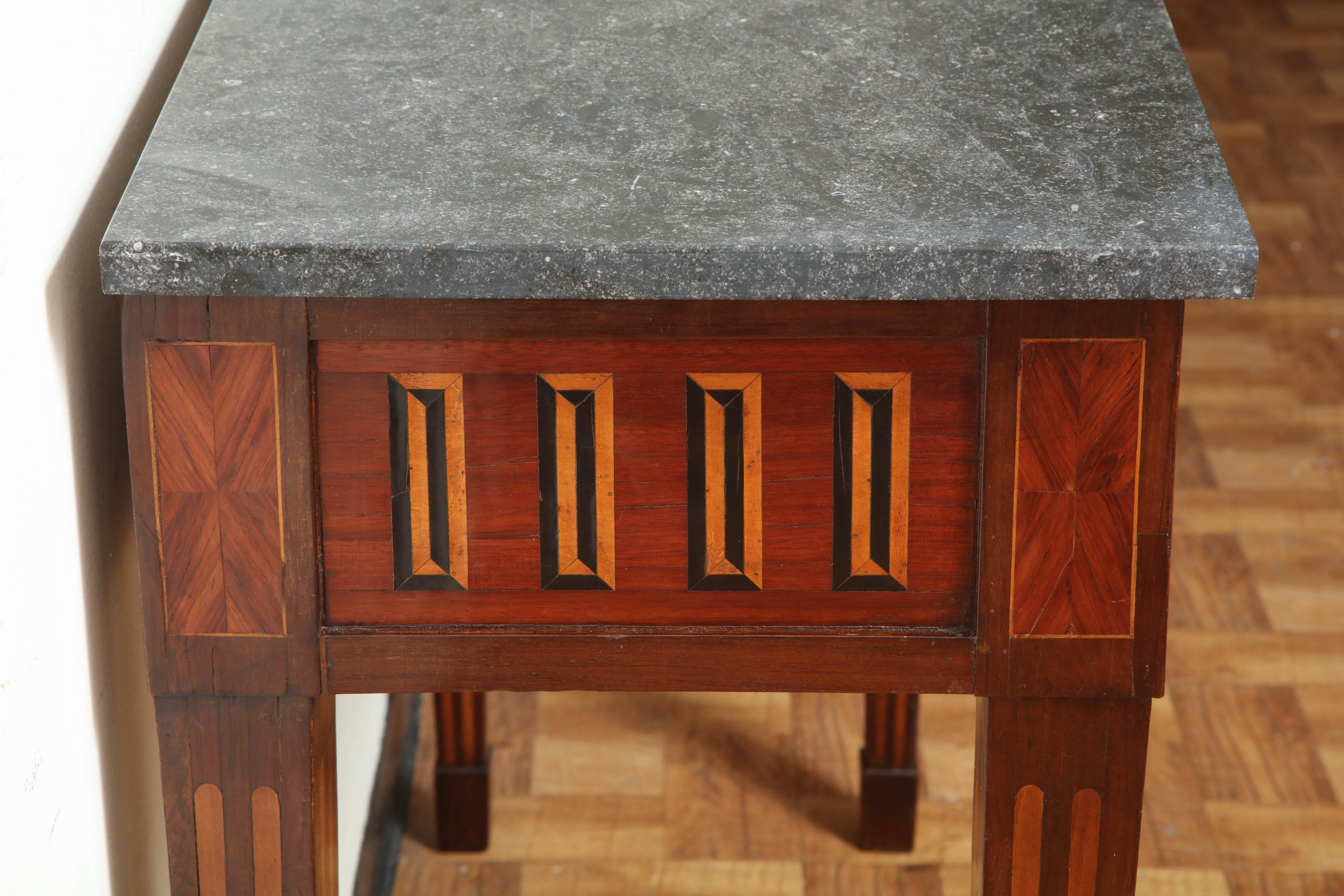 Italian Inlaid Ebony and Rosewood Console Table with a Belgian Blue Stone Top For Sale 5