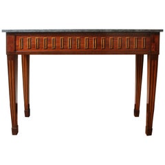 Antique Italian Inlaid Ebony and Rosewood Console Table with a Belgian Blue Stone Top