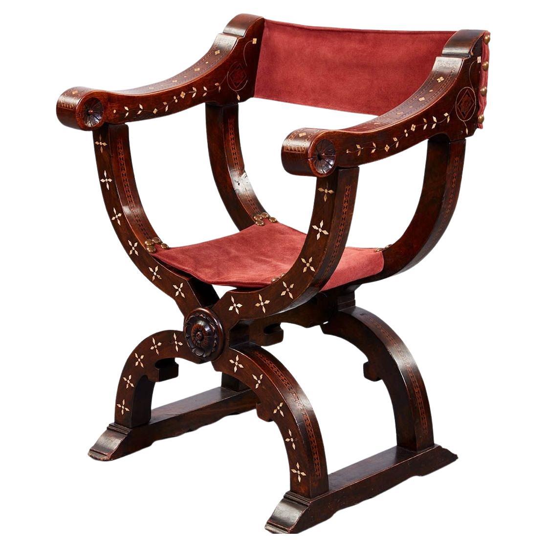 Italian Inlaid Folding Chair For Sale