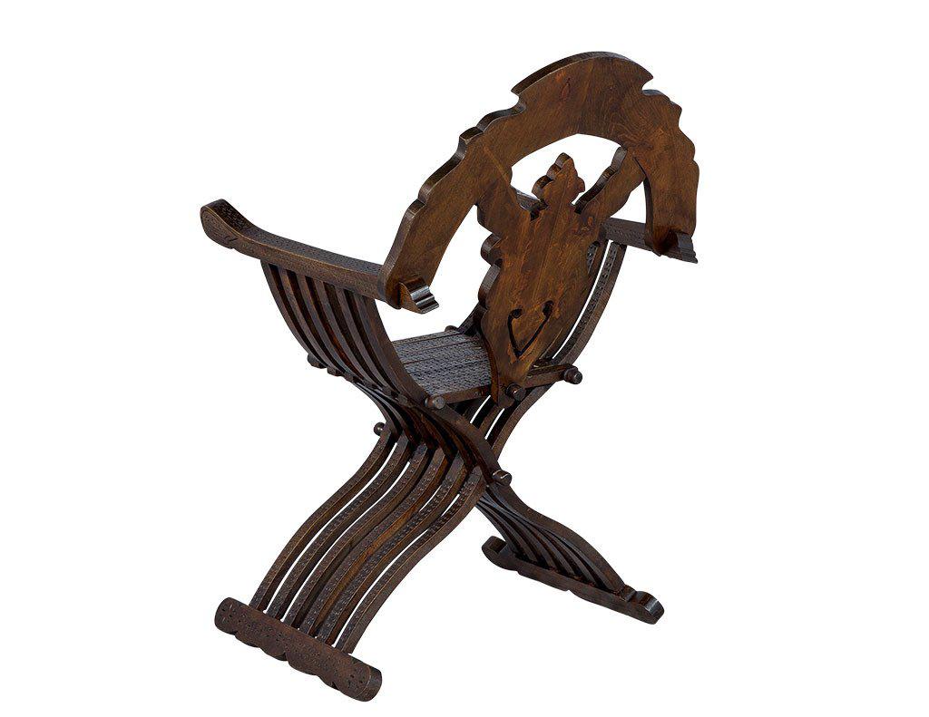Italian Inlaid Folding Savonarola Chair In Good Condition For Sale In North York, ON