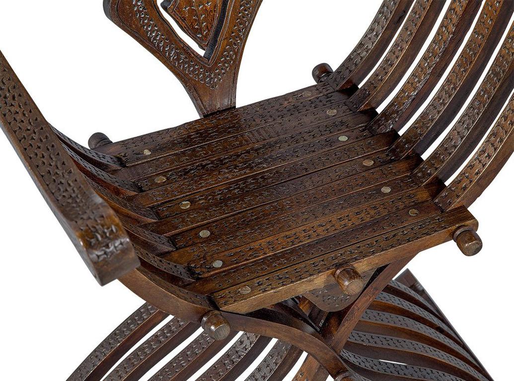 20th Century Italian Inlaid Folding Savonarola Chair For Sale
