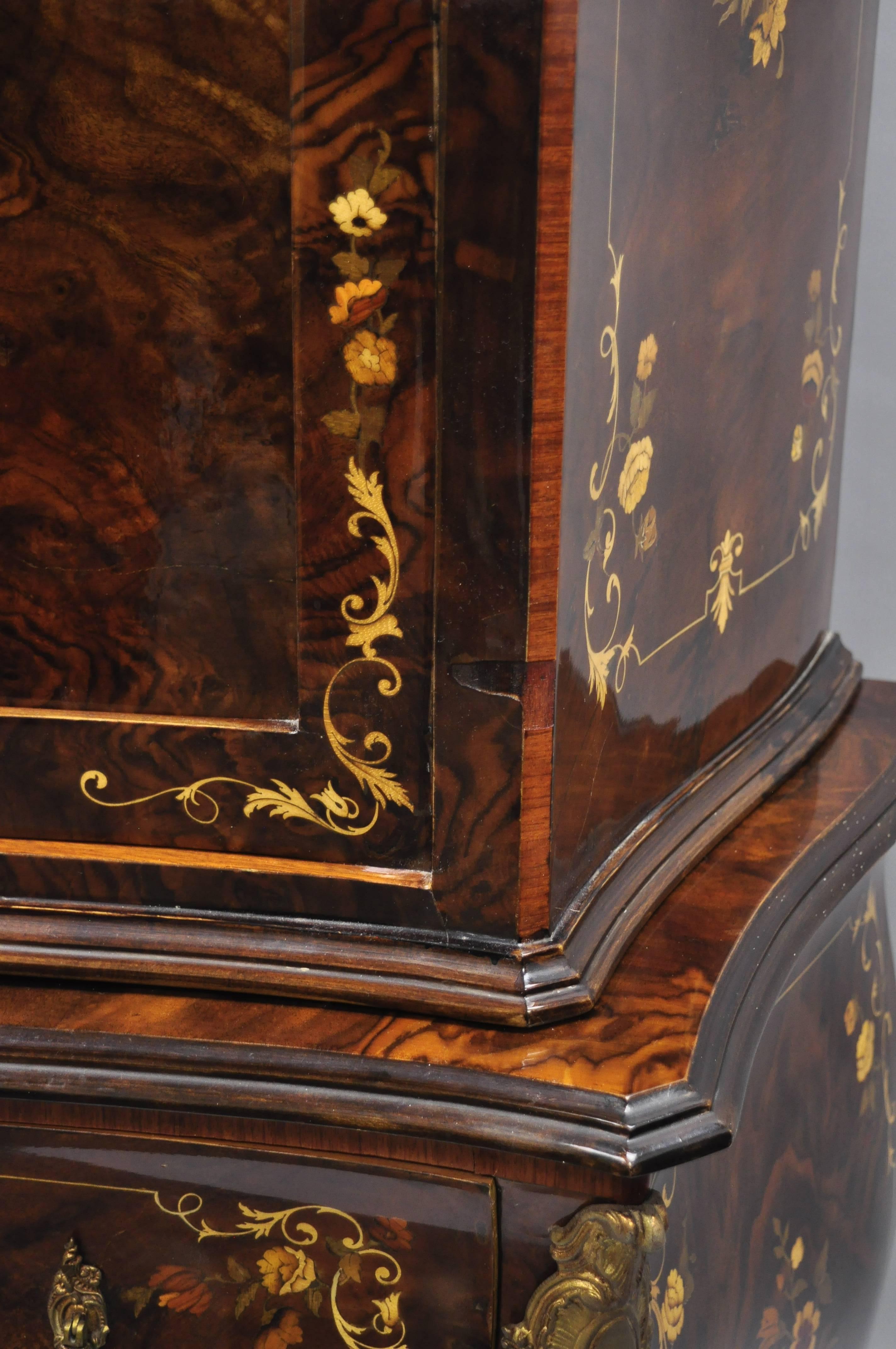 Italian Inlaid French Louis XV Style Bombe Armoire Tall Chest by Roma Furniture 3