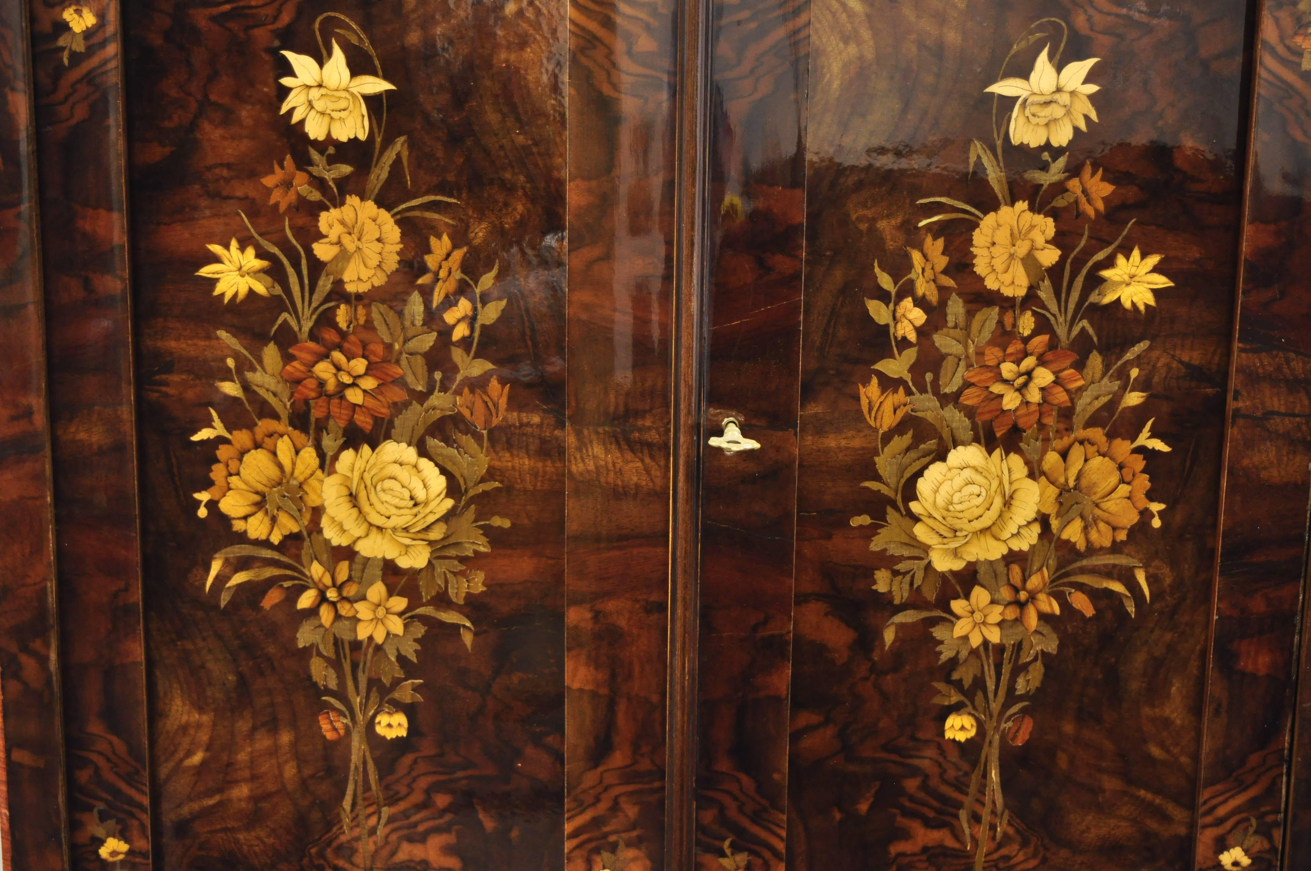 Italian Inlaid French Louis XV Style Bombe Armoire Tall Chest by Roma Furniture 5