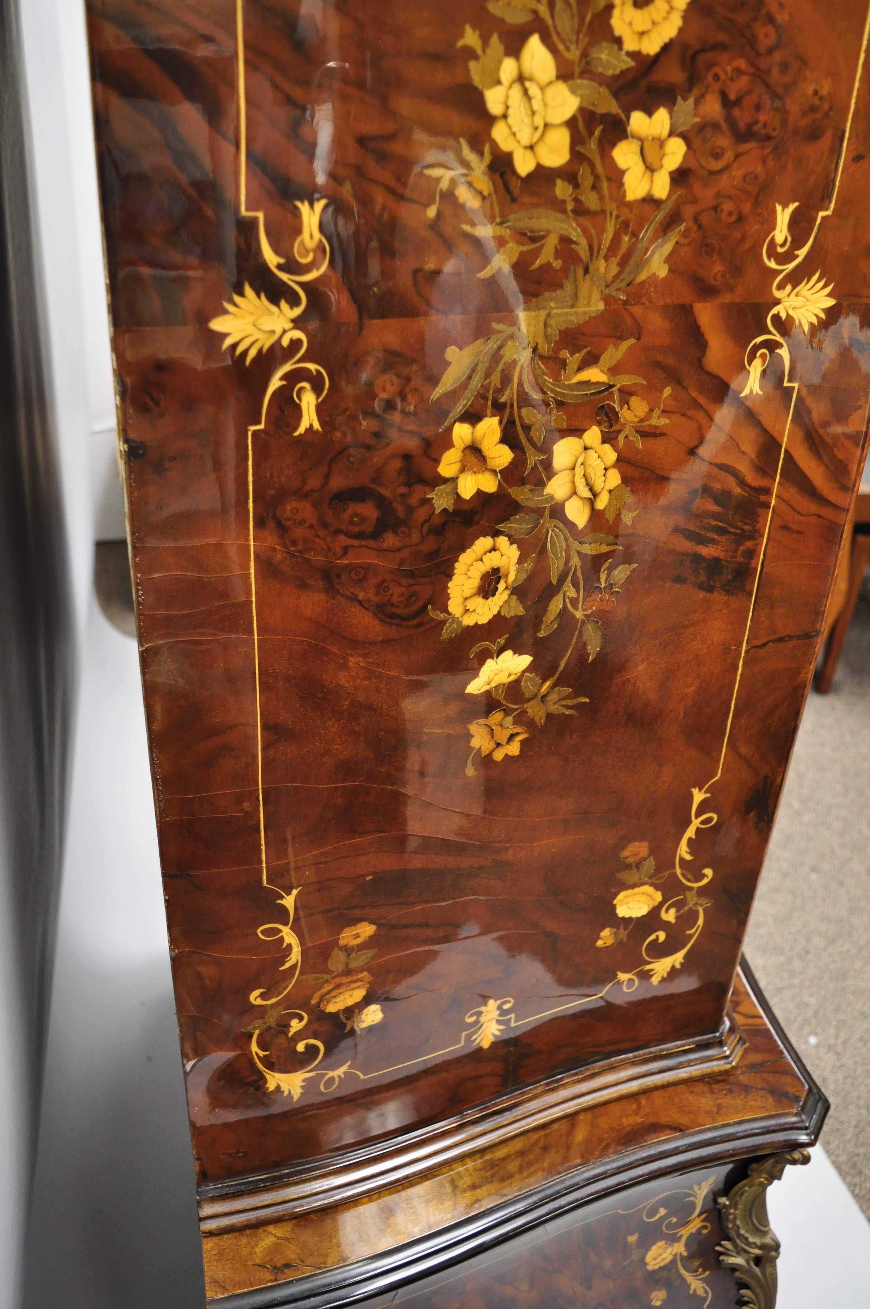 Walnut Italian Inlaid French Louis XV Style Bombe Armoire Tall Chest by Roma Furniture