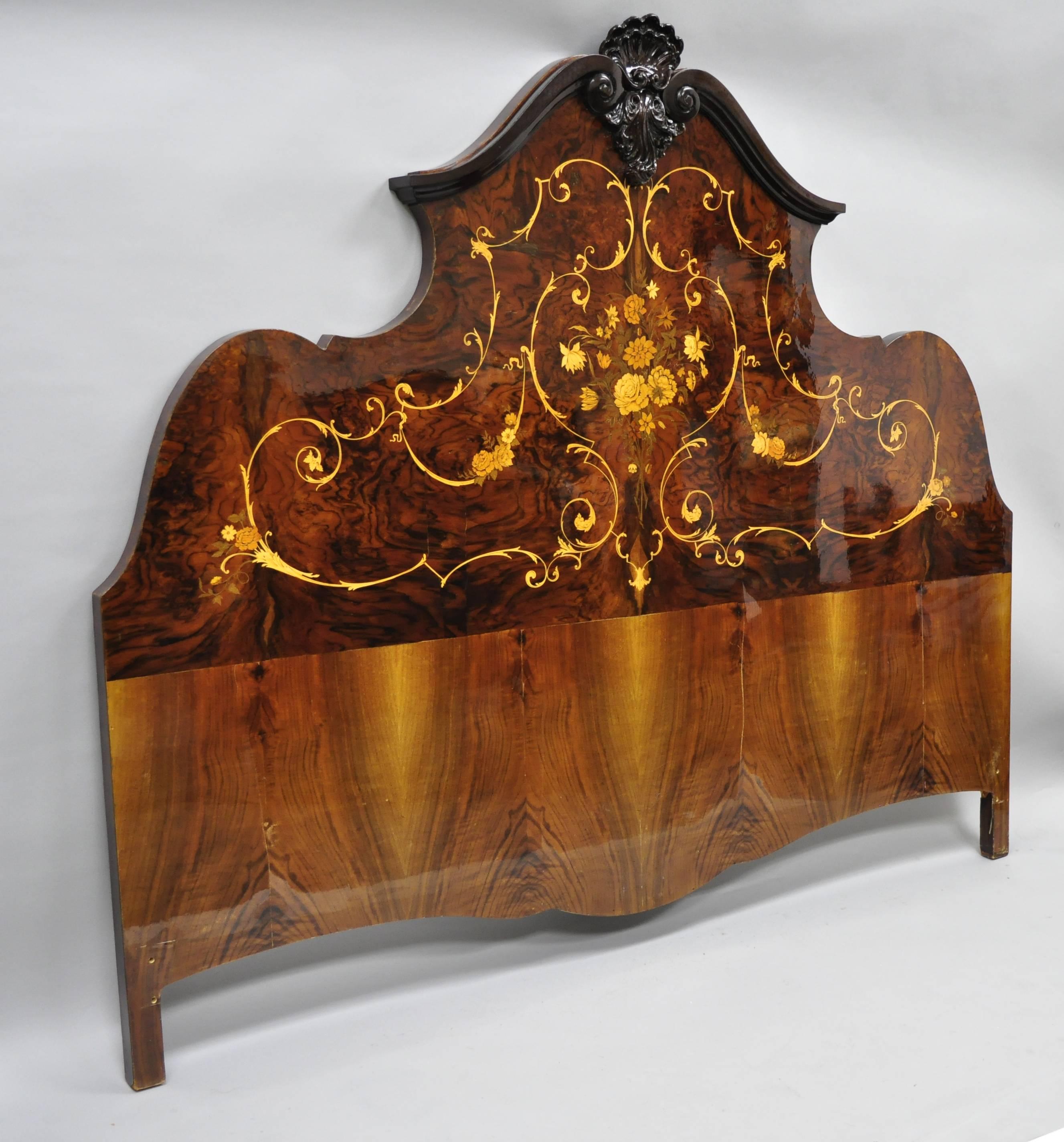Italian Inlaid French Louis XV Style King-Size Bed Headboard by Roma Furniture 3