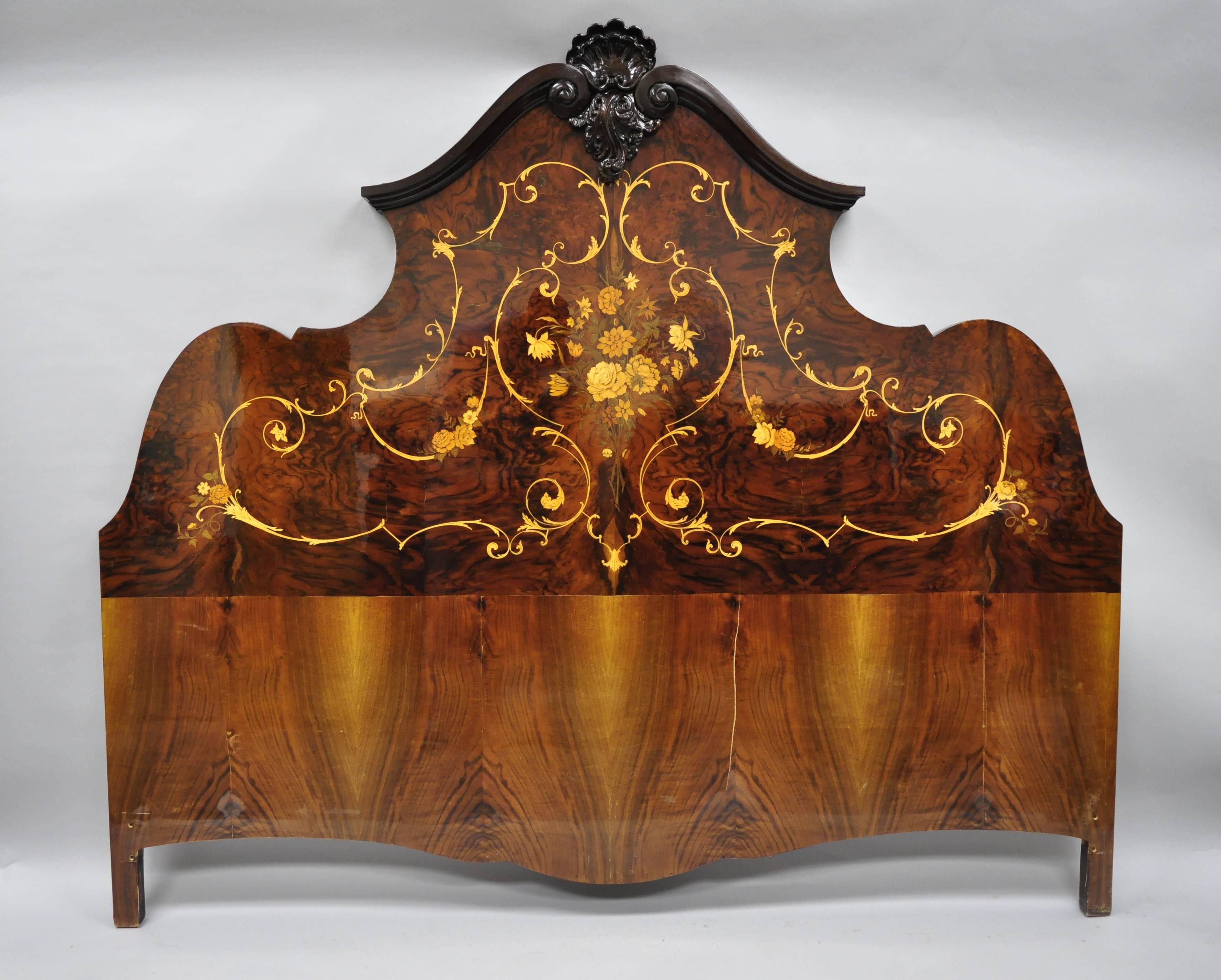 Italian Inlaid French Louis XV Style King-Size Bed Headboard by Roma Furniture 4