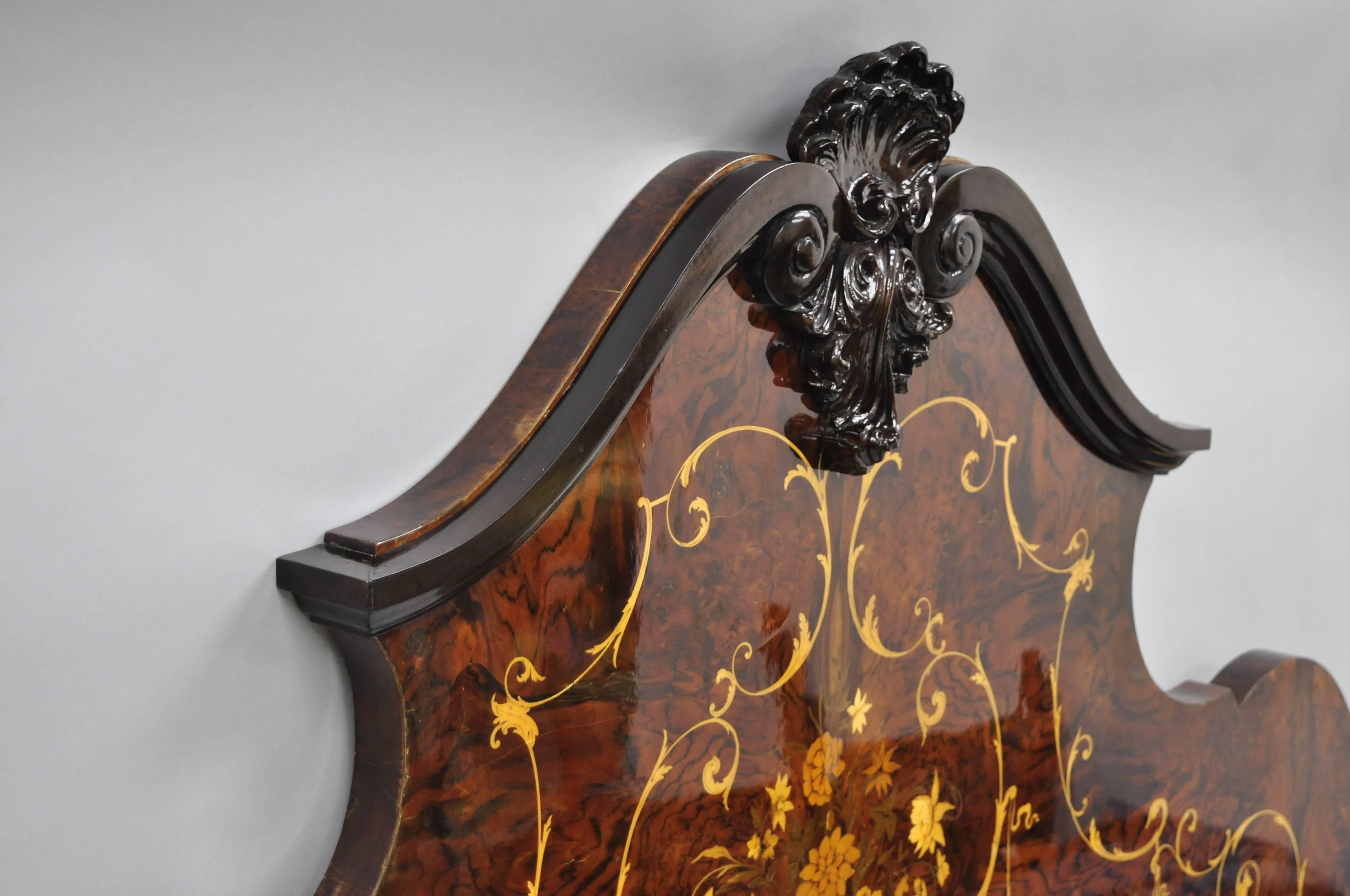 Late 20th Century Italian Inlaid French Louis XV Style King-Size Bed Headboard by Roma Furniture