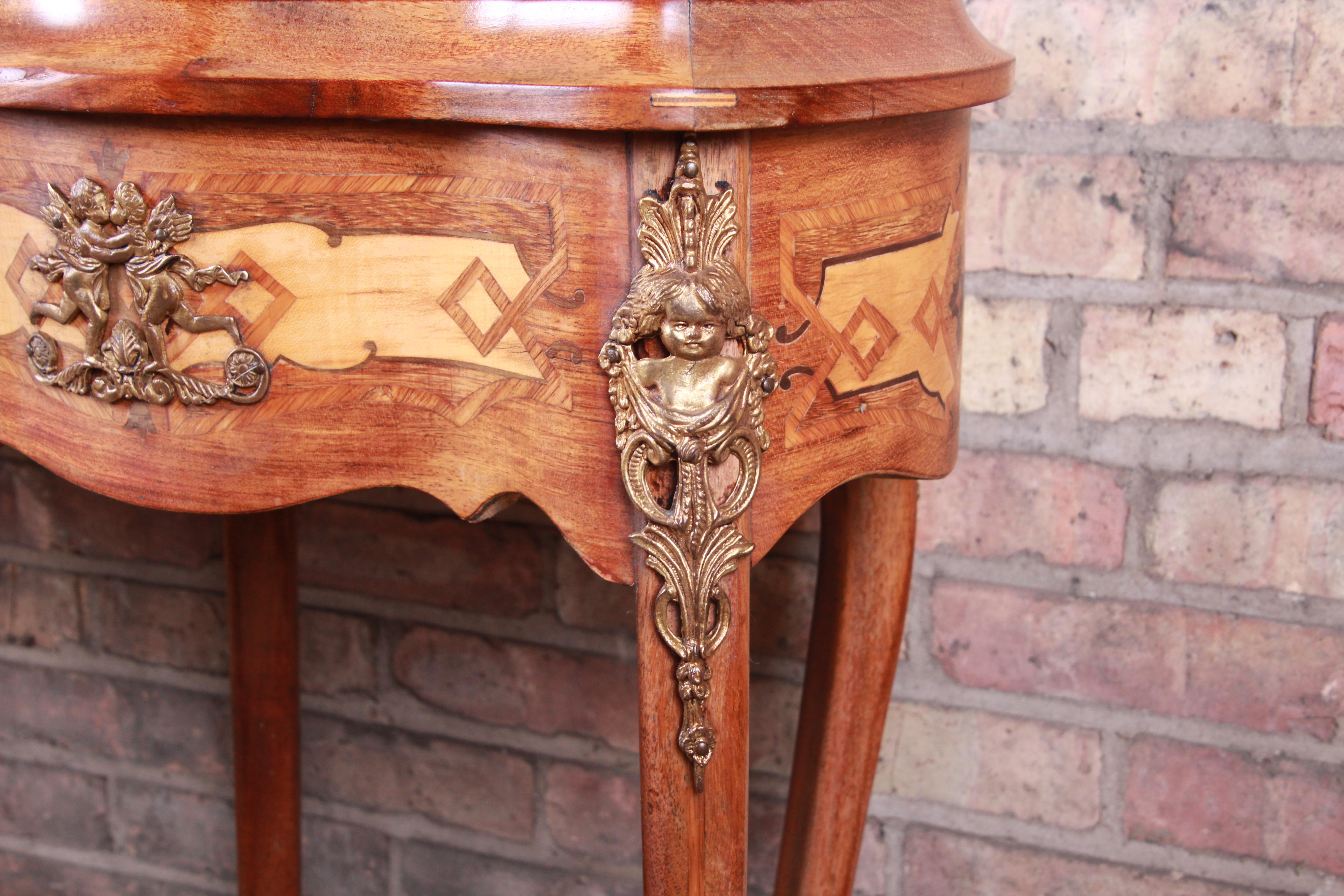 Italian Inlaid Mahogany and Satinwood Kidney Shaped Nightstands, Pair 5