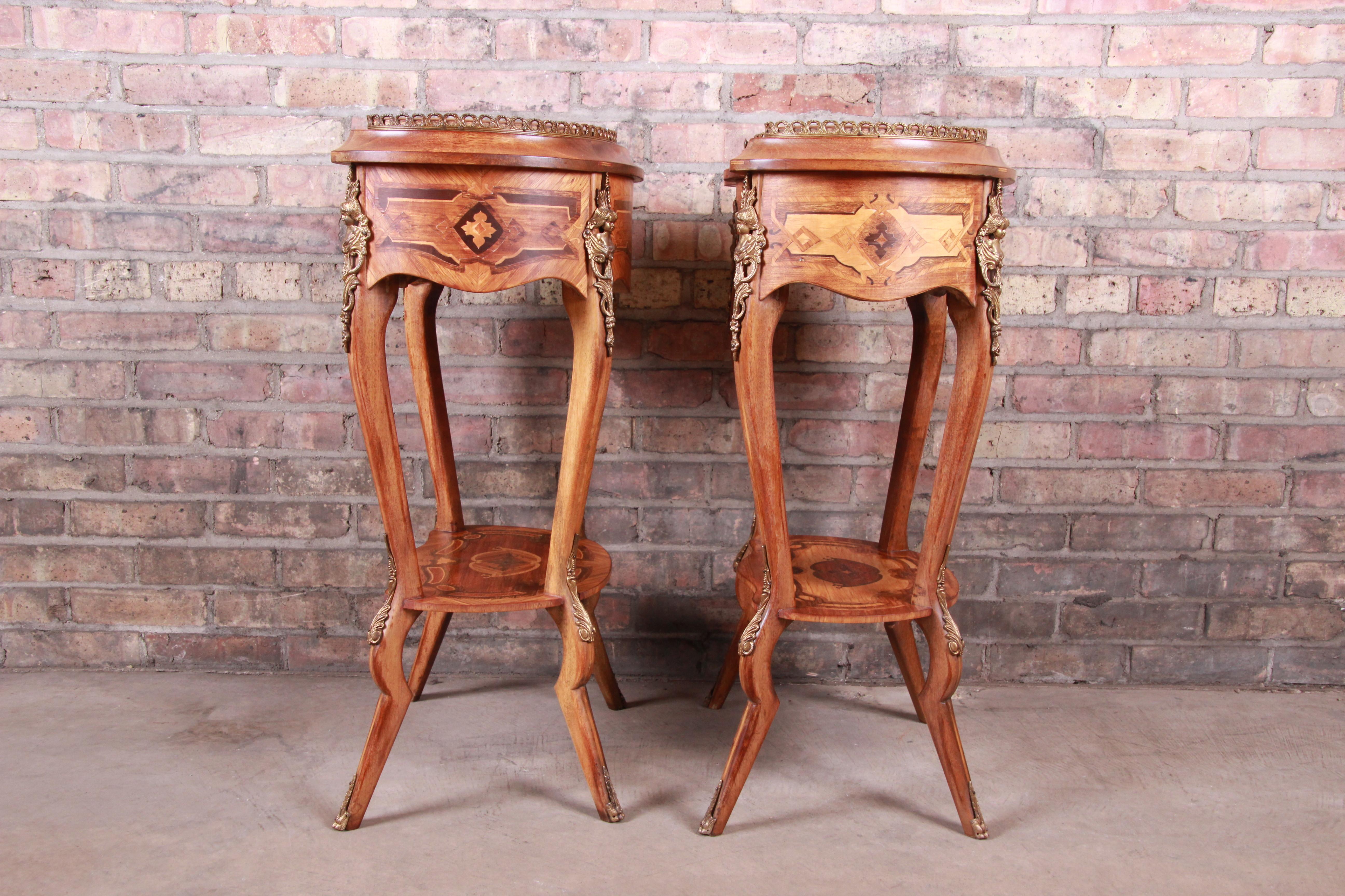 Italian Inlaid Mahogany and Satinwood Kidney Shaped Nightstands, Pair 6