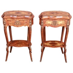 Italian Inlaid Mahogany and Satinwood Kidney Shaped Nightstands, Pair