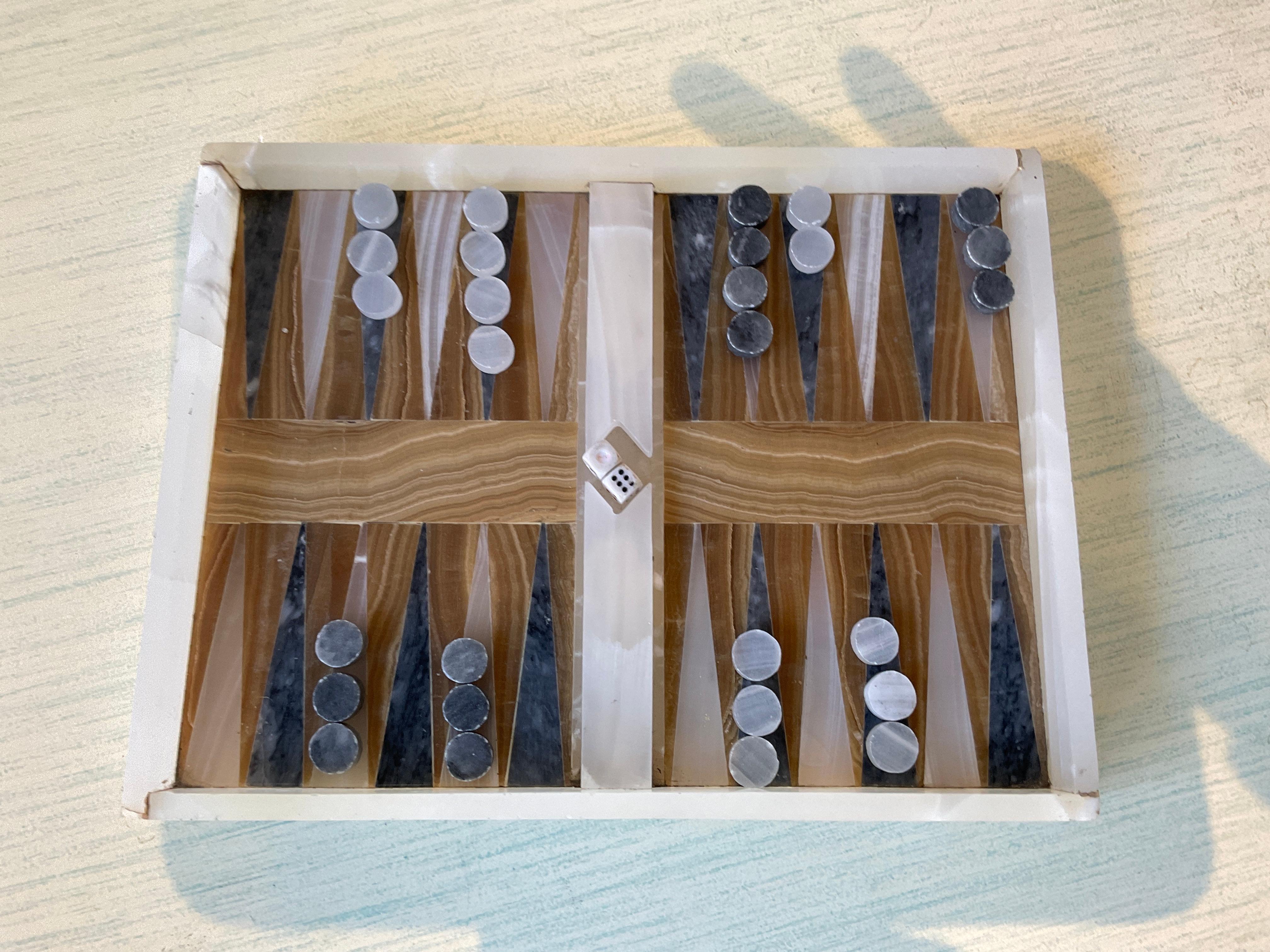 Italian Inlaid Marble Backgammon Set In Good Condition In Tarrytown, NY