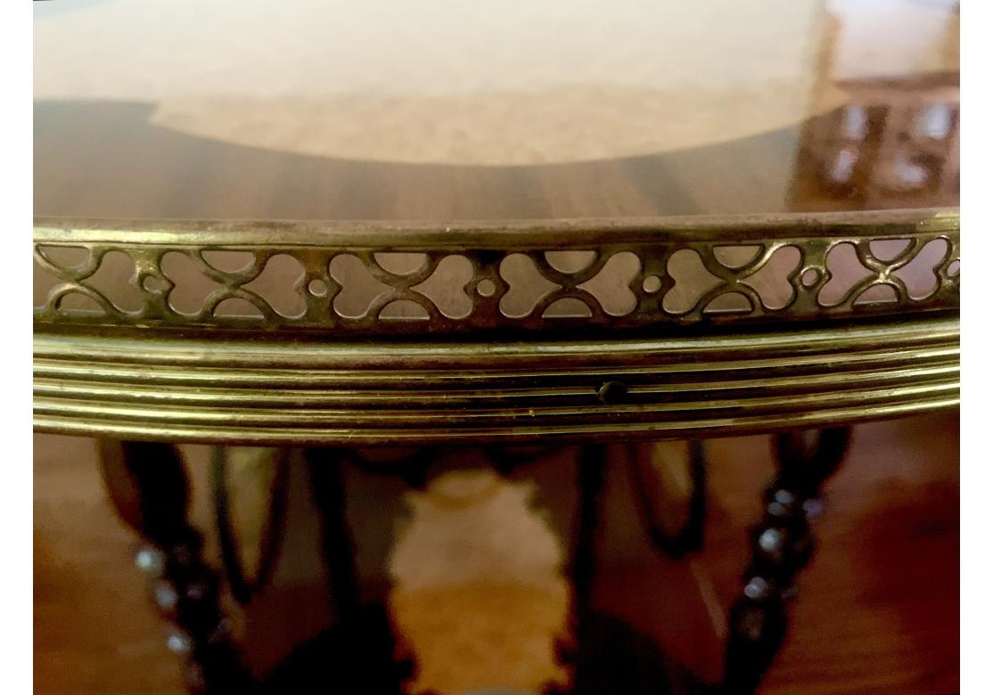 Italian Inlaid Marquetry Lacquered Drop Leave Bar Cart  With Pierced Gallery For Sale 10