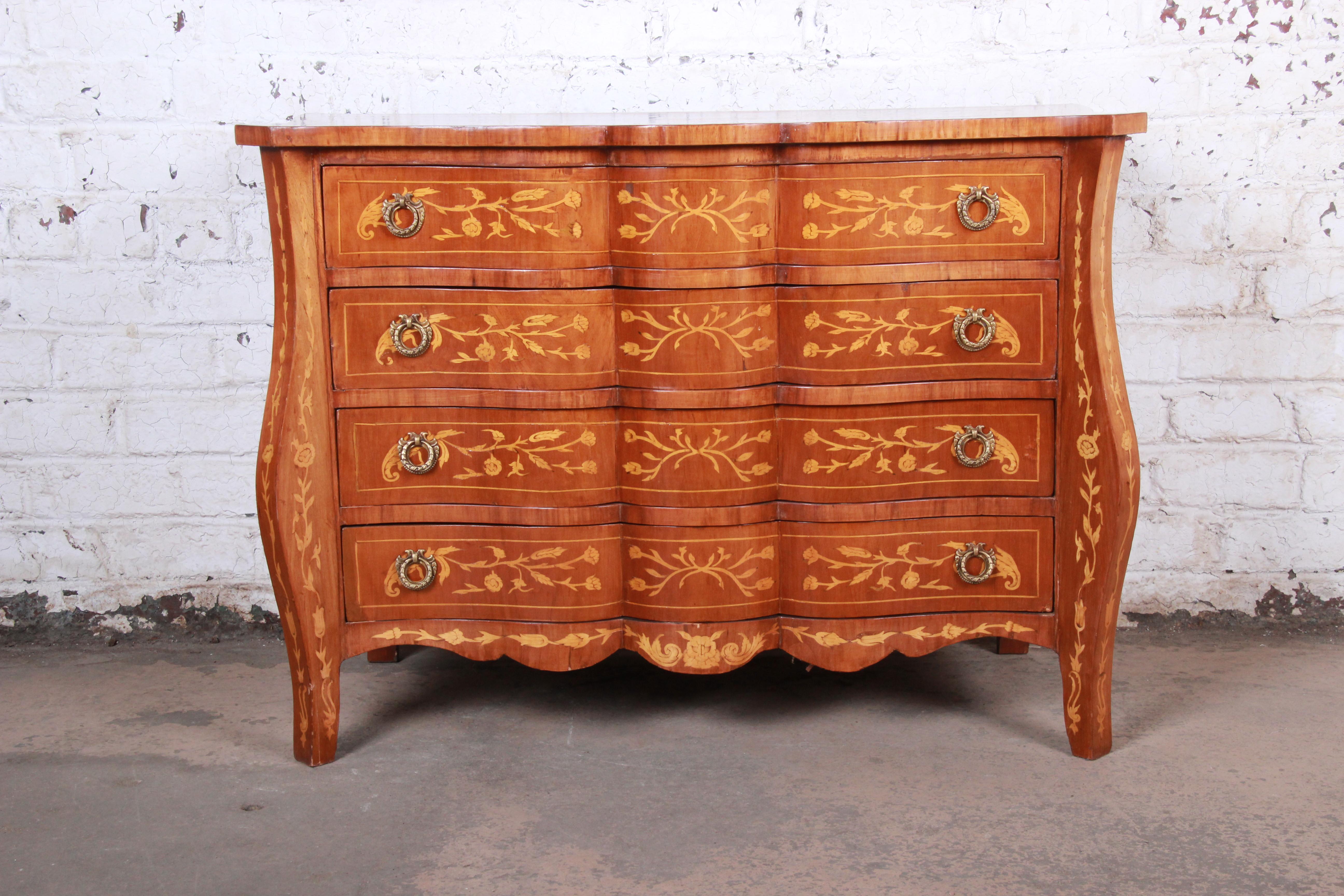 Louis XV Italian Inlaid Marquetry Mahogany Chest of Drawers or Commode, circa 1930s