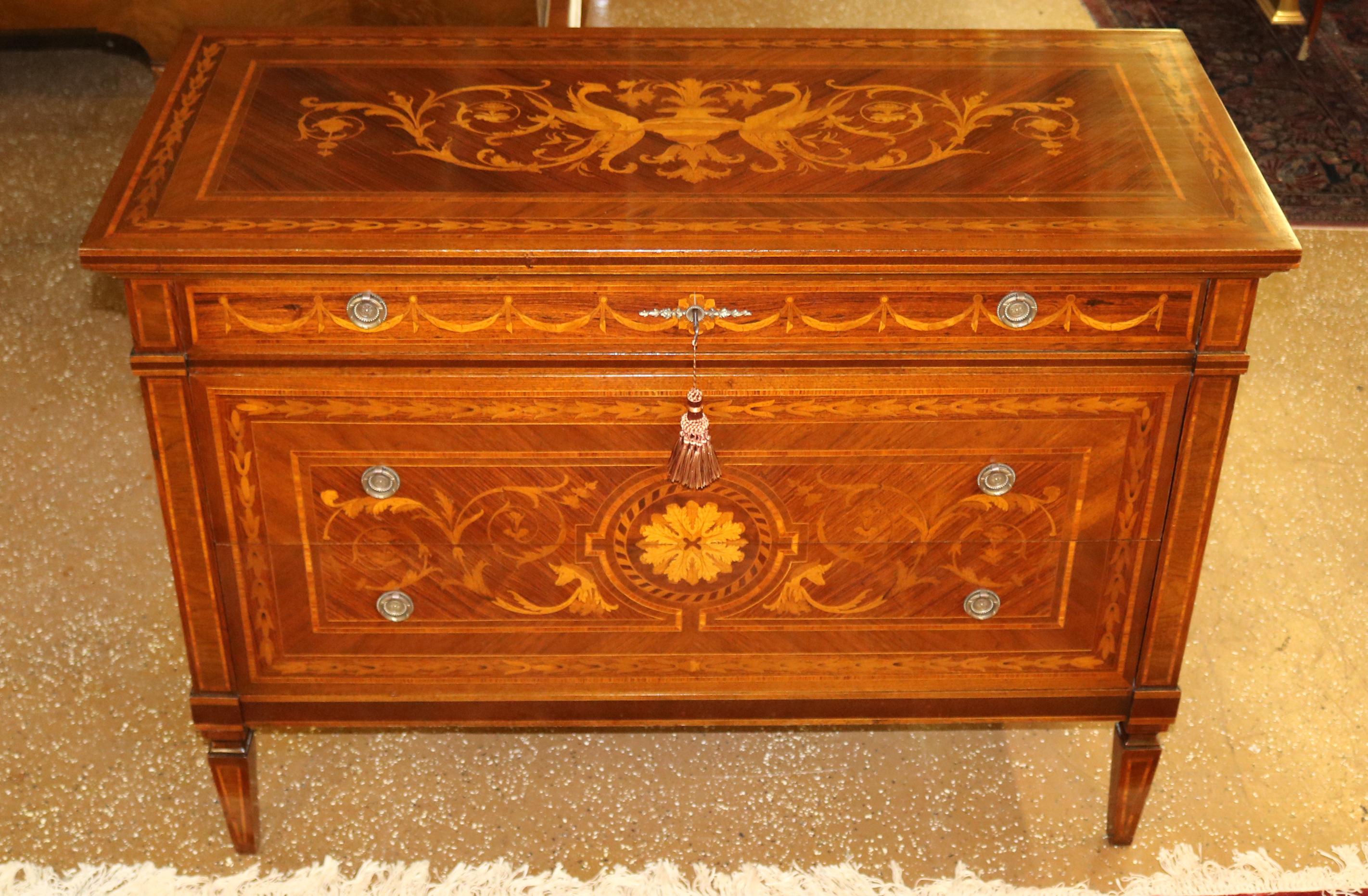 Neoclassical Italian Inlaid Rosewood Commode Dresser Chest of Drawers For Sale