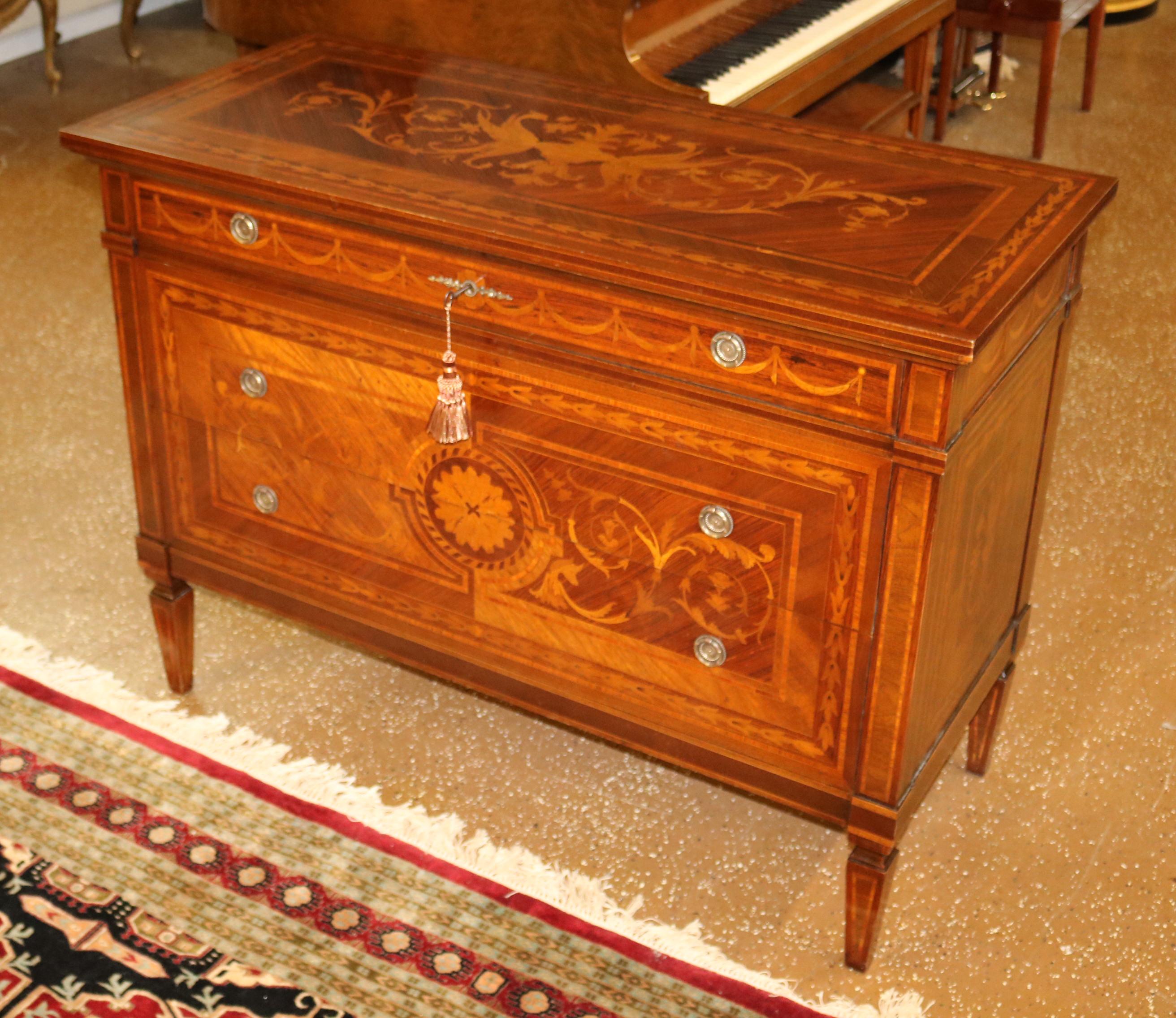 Late 20th Century Italian Inlaid Rosewood Commode Dresser Chest of Drawers For Sale
