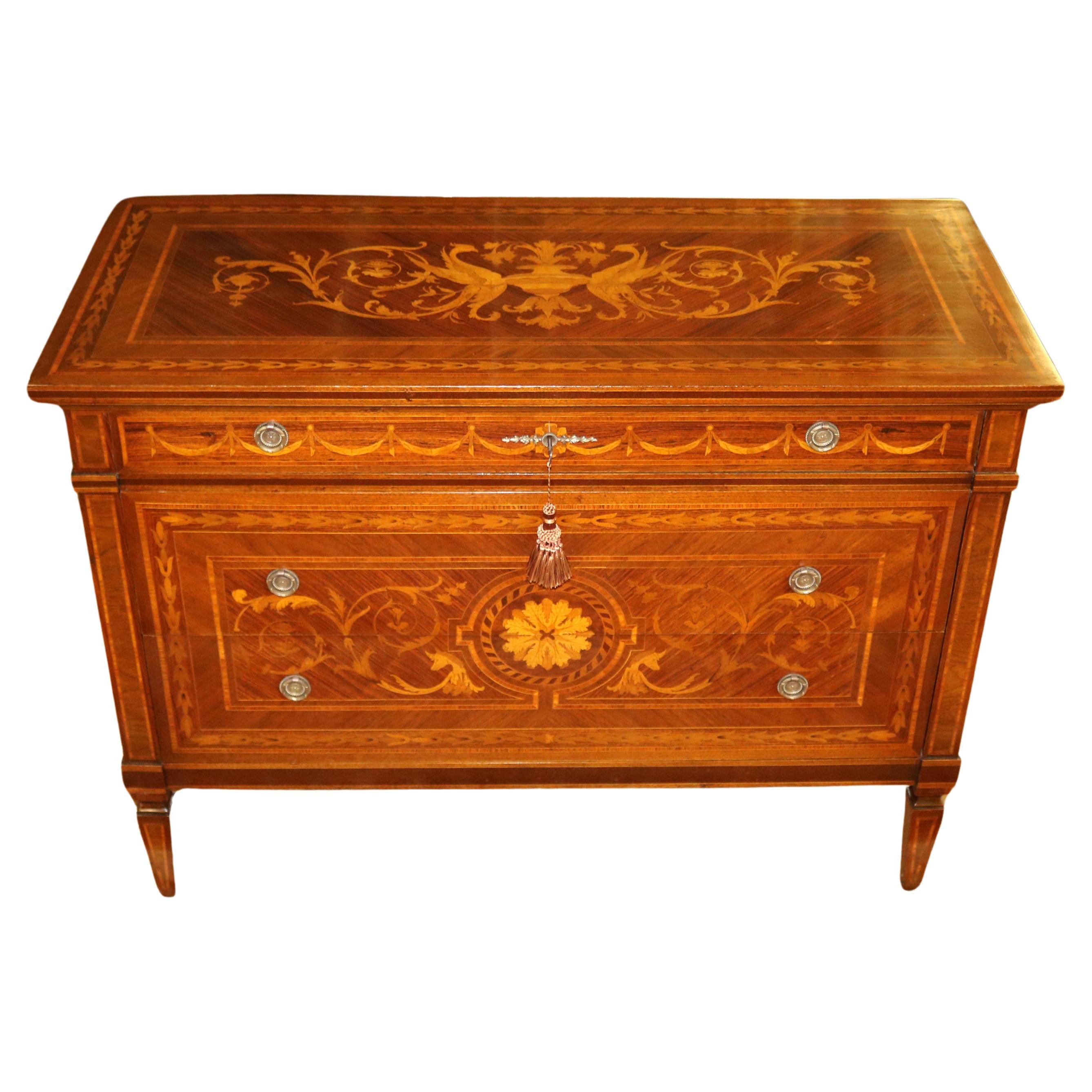 Italian Inlaid Rosewood Commode Dresser Chest of Drawers For Sale