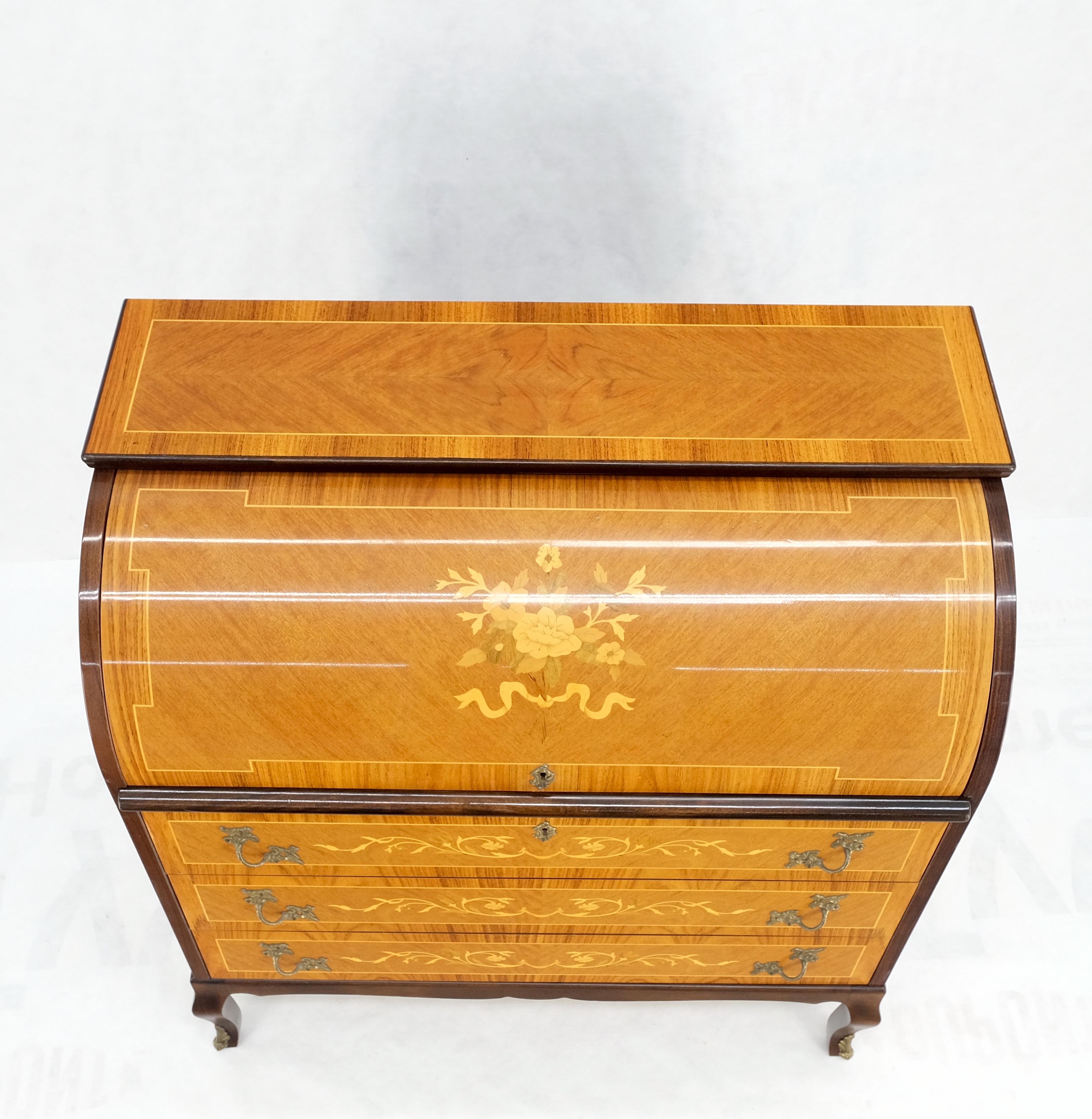 Italian Inlaid Satinwood Cylinder Top Secretary Desk Chest Drawers Dresser Mint! For Sale 7
