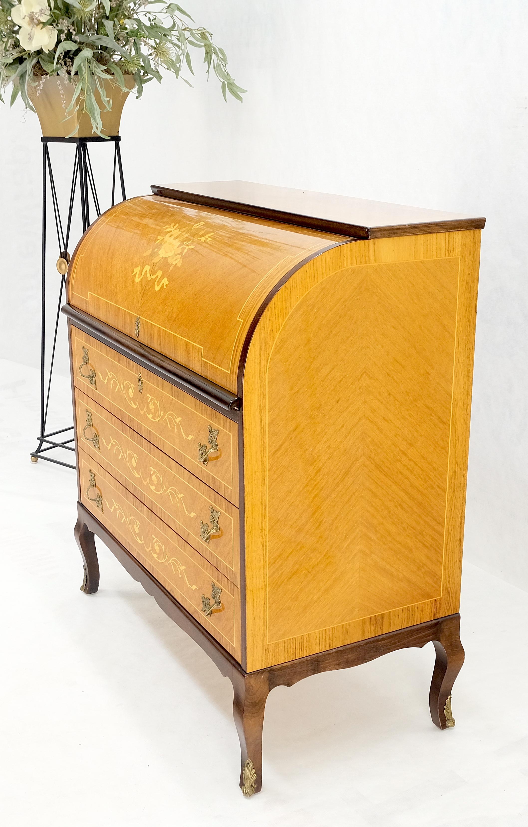 Italian Inlaid Satinwood Cylinder Top Secretary Desk Chest Drawers Dresser Mint! For Sale 8