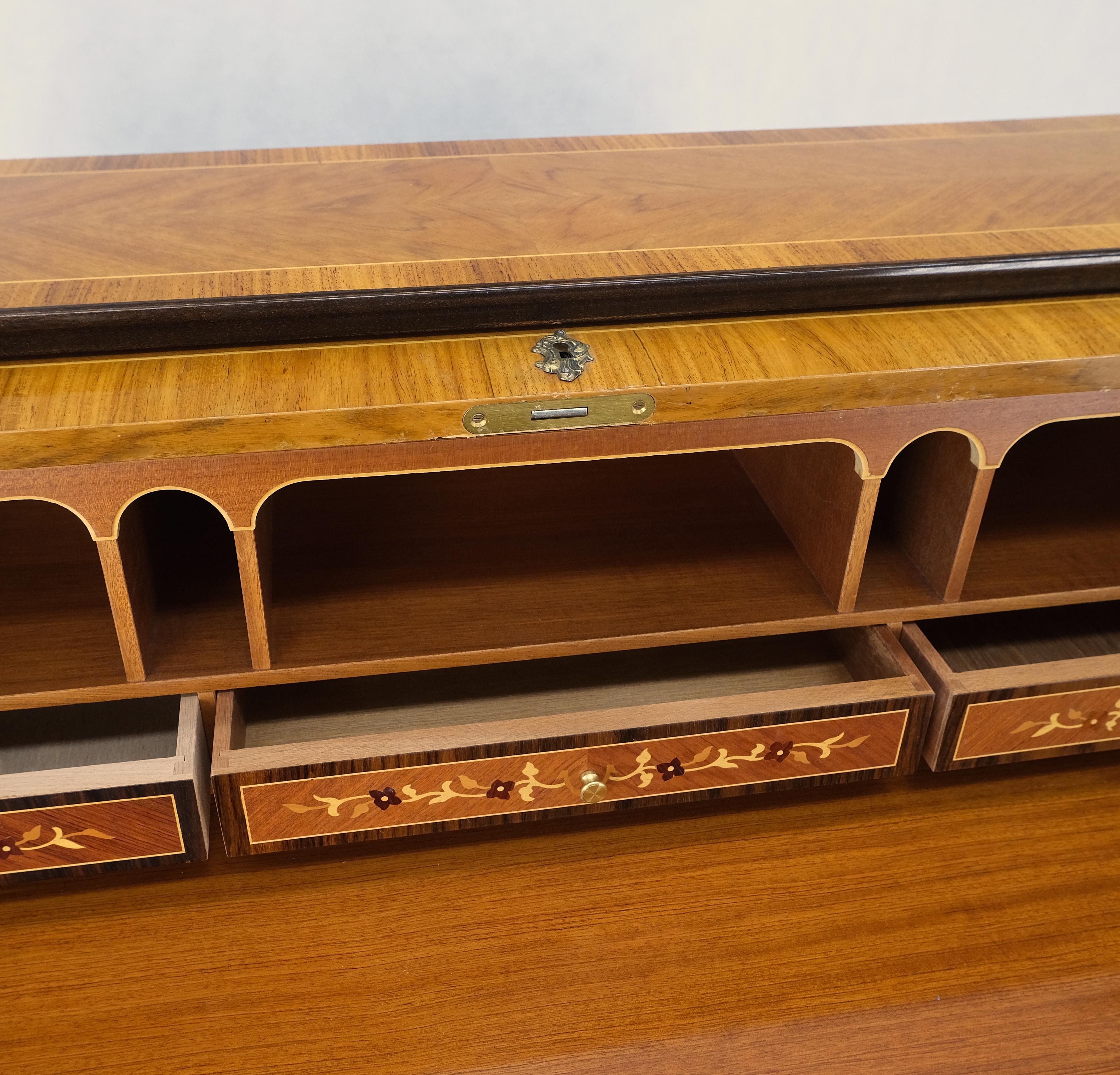 Italian Inlaid Satinwood Cylinder Top Secretary Desk Chest Drawers Dresser Mint! In Good Condition For Sale In Rockaway, NJ