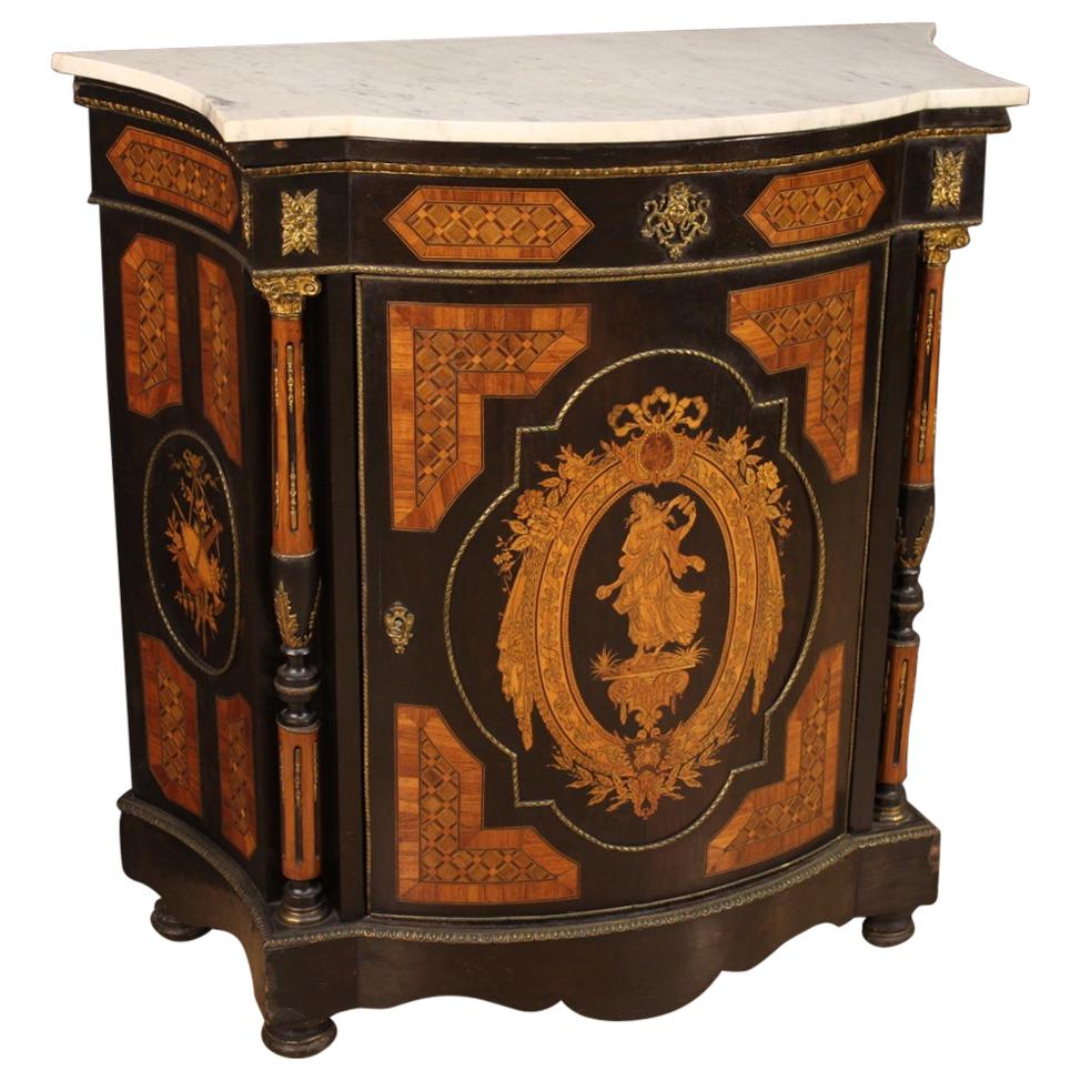 Italian Inlaid Sideboard with Marble Top, 20th Century For Sale