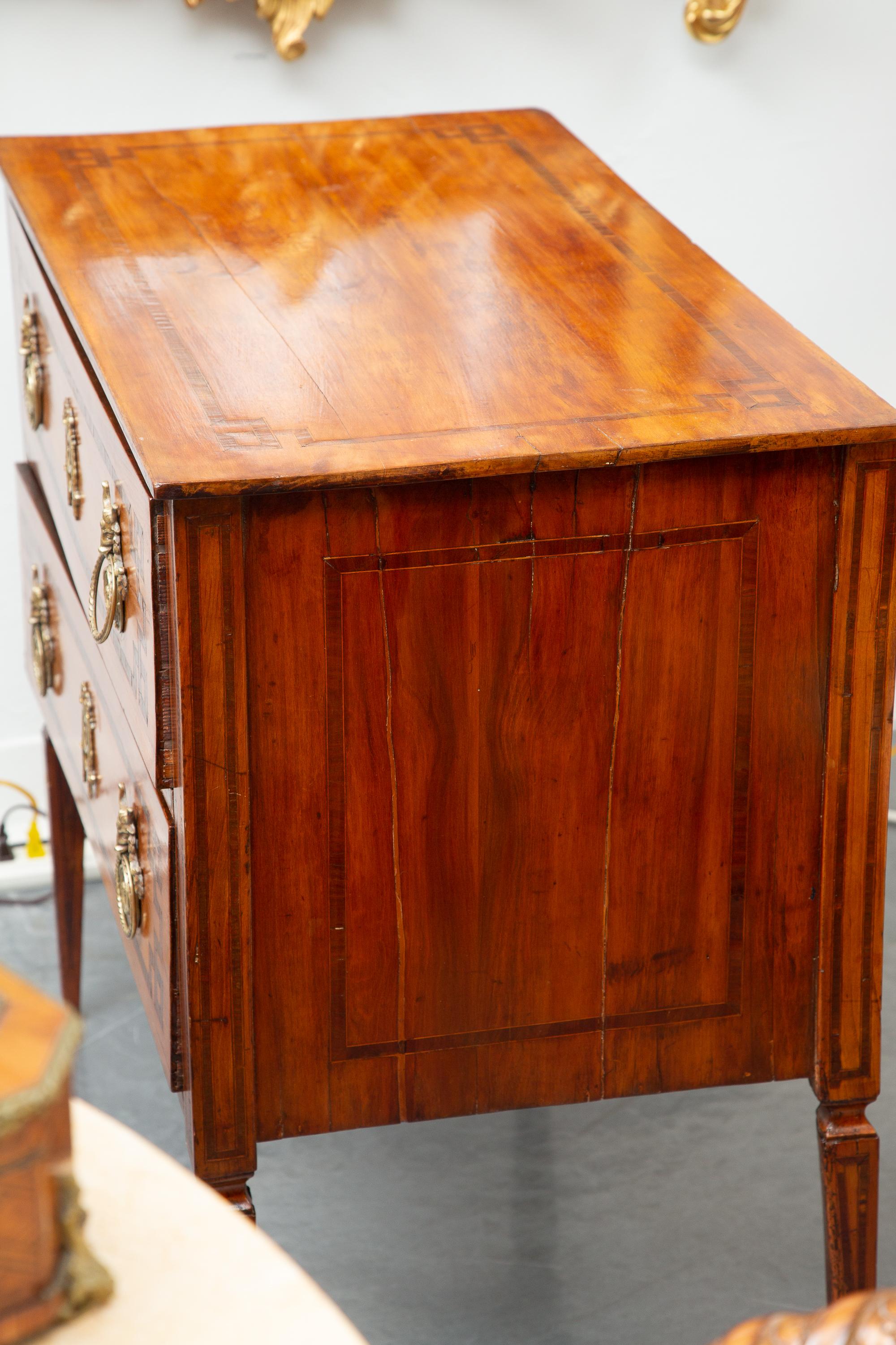 Wood Italian Inlaid Straight Front Chest of Drawers For Sale