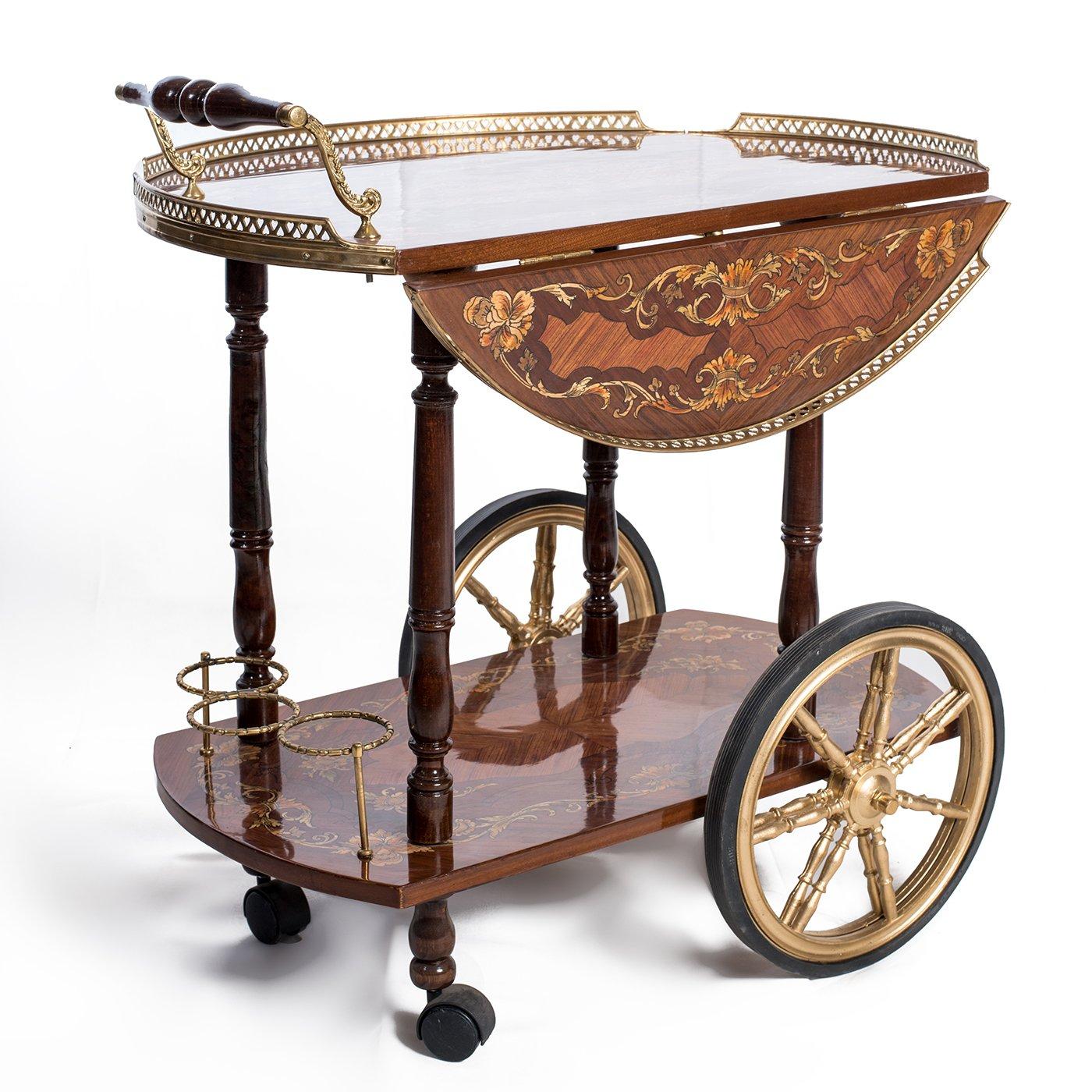 Italian Inlaid Tea Cart 19th Century Style, 20th Century For Sale 1