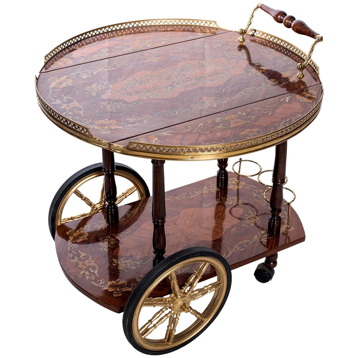 Italian Inlaid Tea Cart 19th Century Style, 20th Century For Sale