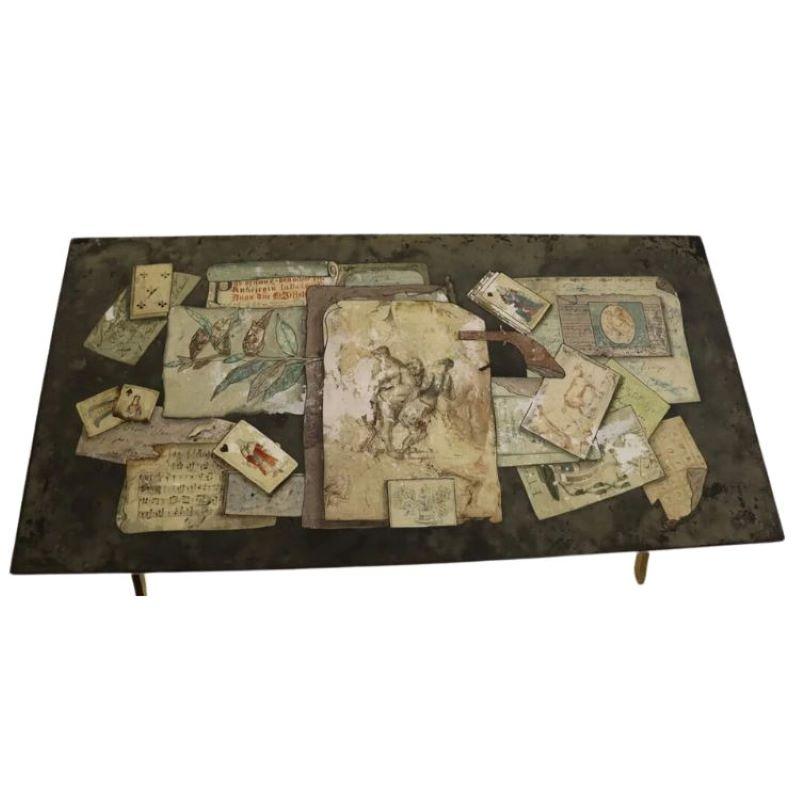 Italian Inlaid Tromp L'oeil Slate Table  In Good Condition For Sale In Brooklyn, NY