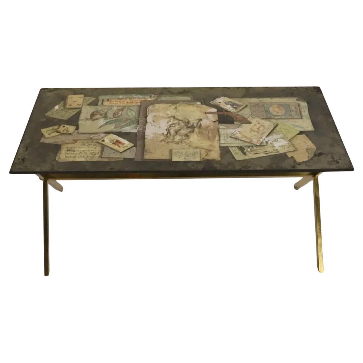 Italian Inlaid Tromp L'oeil Slate Table  For Sale