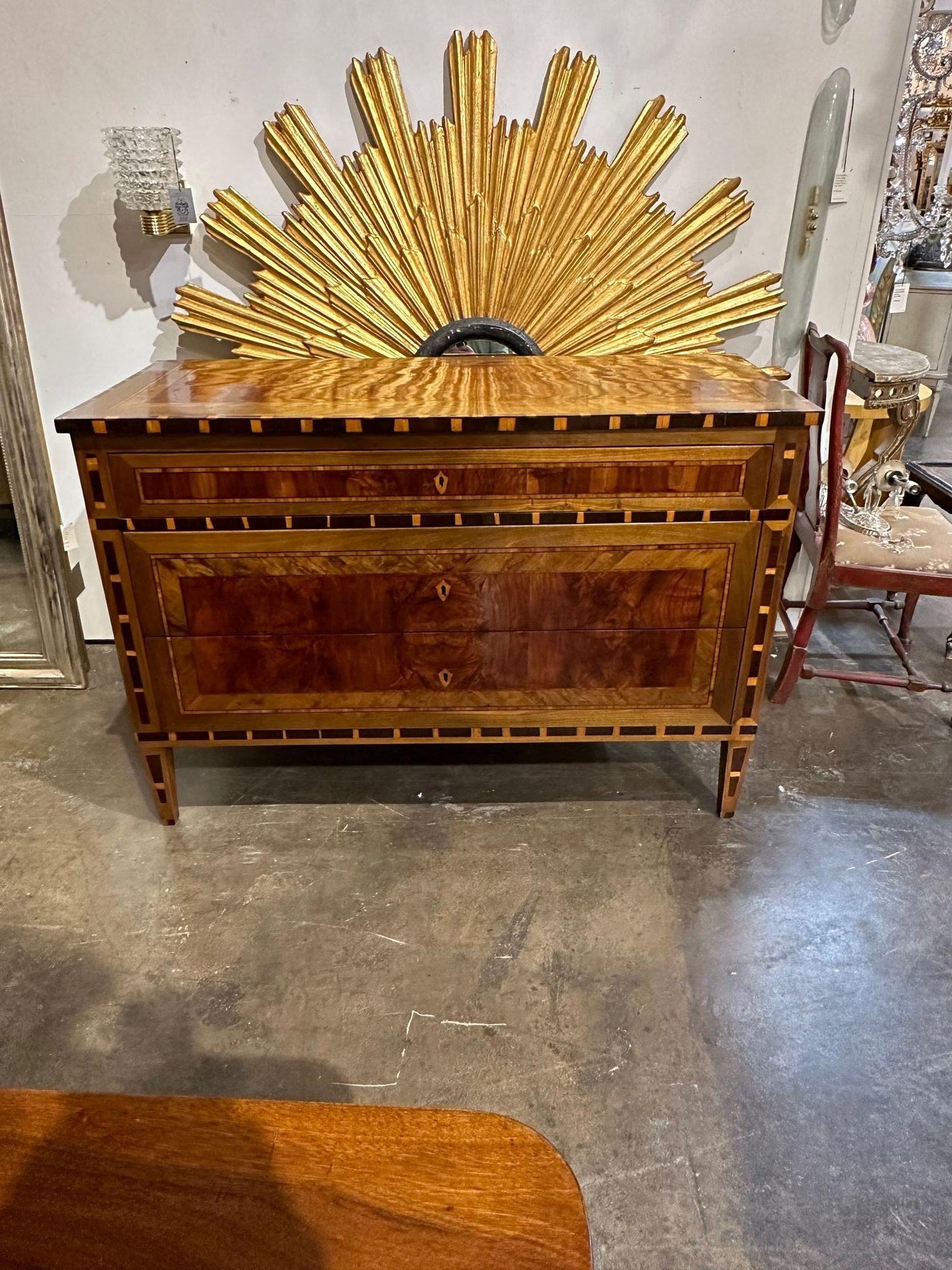 Outstanding 18th century Italian inlaid walnut commode. circa 1780. Sure to make a statement!
 