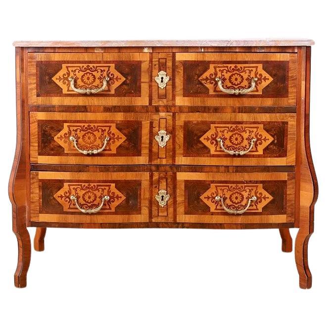 Commode italienne en noyer marqueté avec plateau en marbre, vers 1870