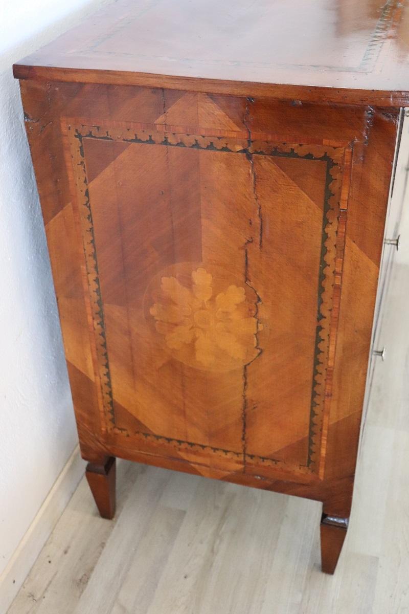 Italian Inlaid Walnut Louis XVI Style Chest of Drawers For Sale 3